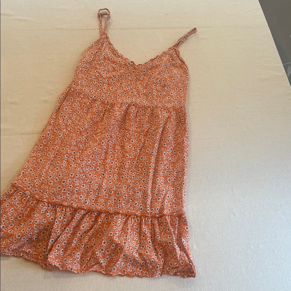Pull&Bear Orange Floral Spaghetti-Strap Mini Dress